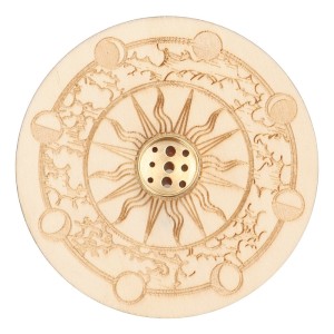 Wooden Incense & Cone Holder With Brass (Moon Phase) - 5 Pcs
